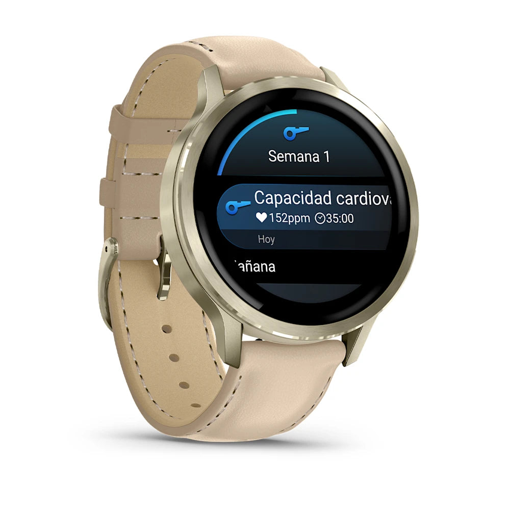Garmin Venu 4 41mm Dorado/Blanco + Correa Cuero Beige