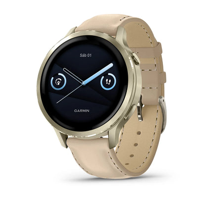 Garmin Venu 4 41mm Dorado/Blanco + Correa Cuero Beige