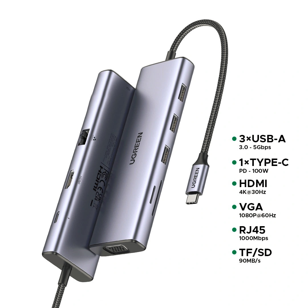 UGreen Adaptador USB-C Multifuncional 9 en 1 4K 30Hz