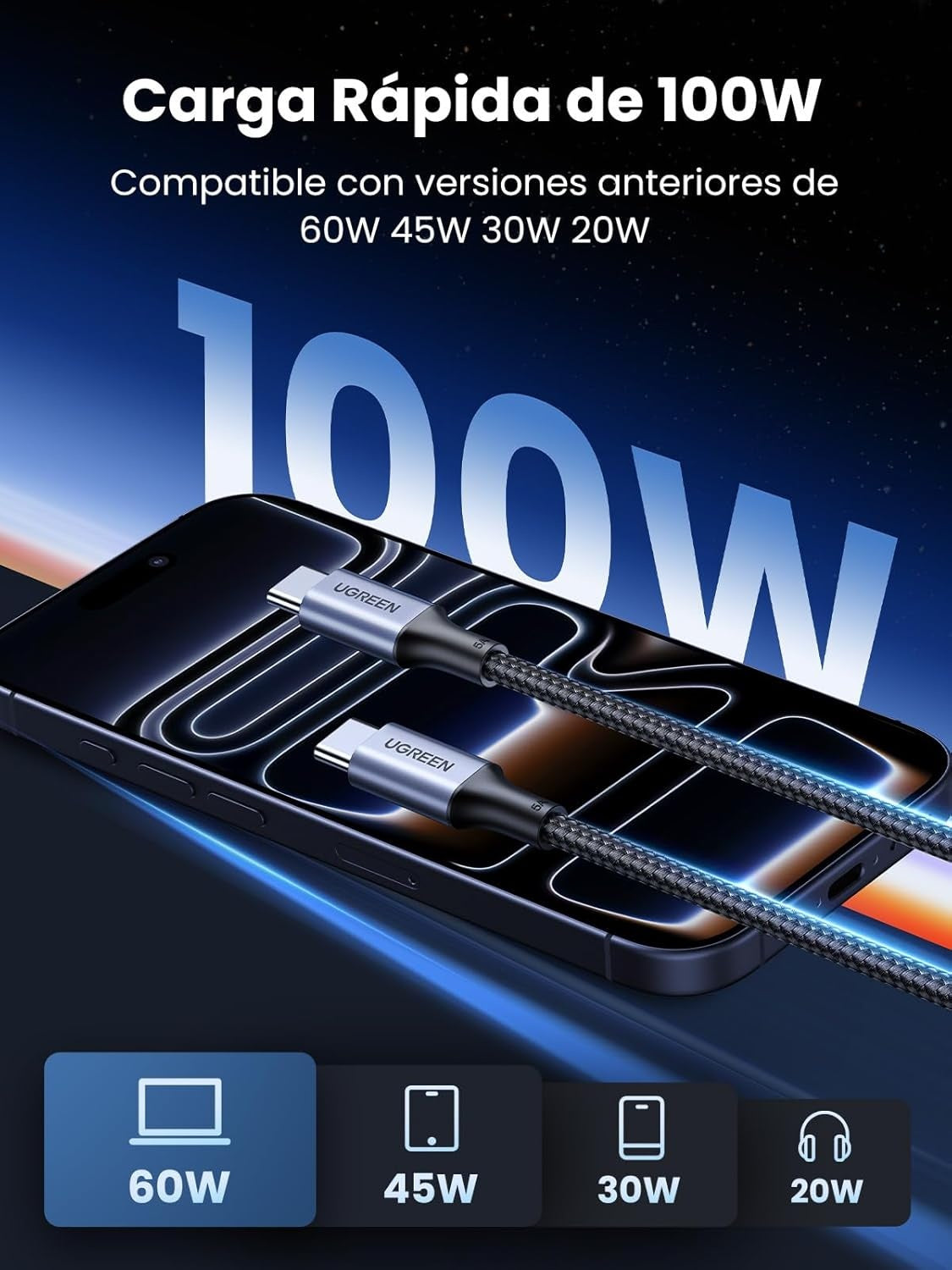 UGreen Cable Carga Rapida USB-C PD 100W