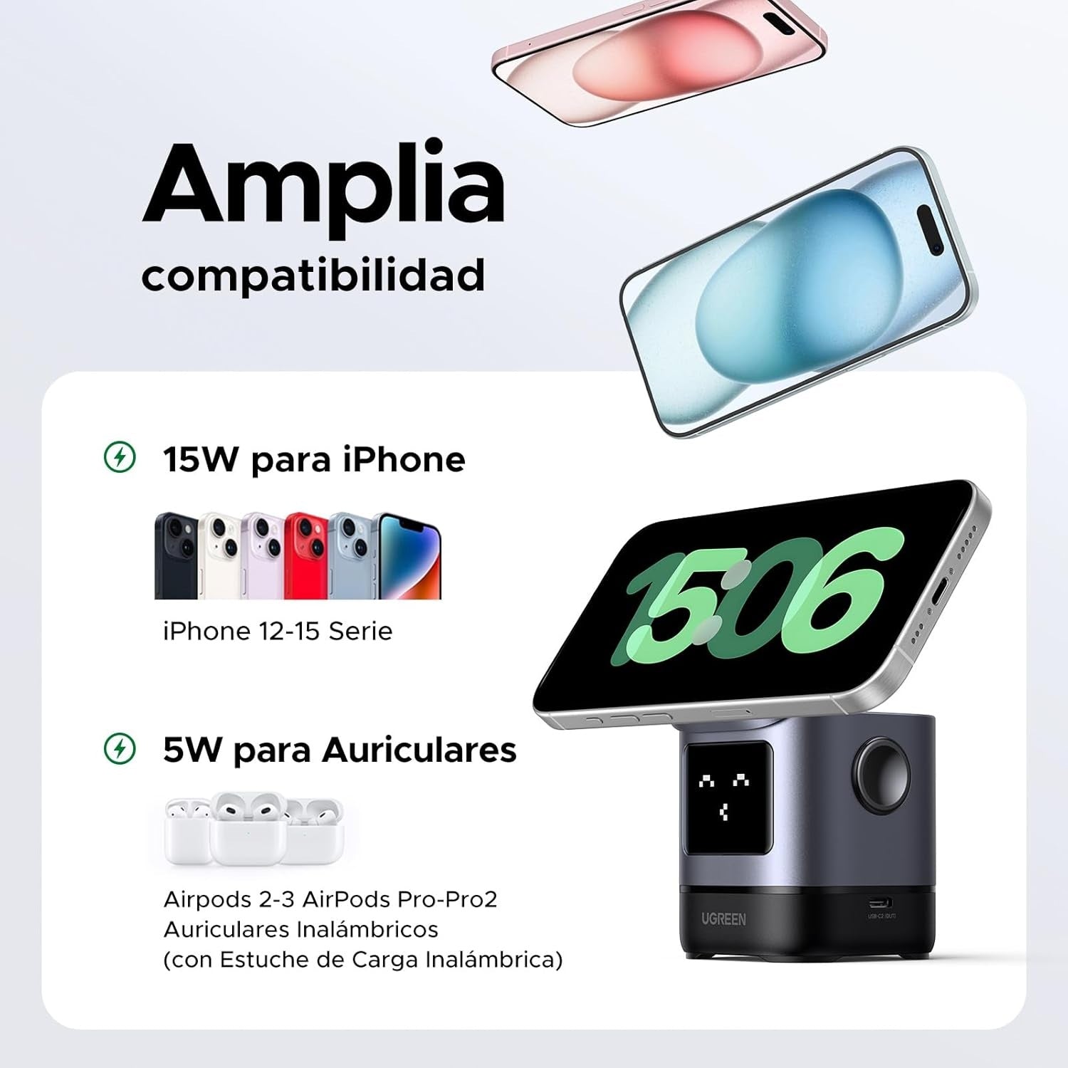 UGreen Estacion de Carga Magnetica Inalambrica 15w
